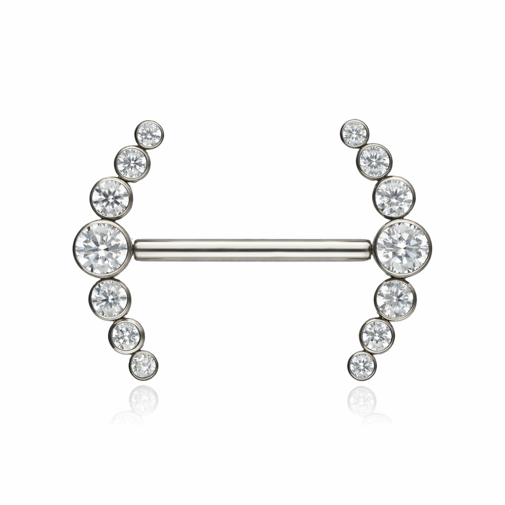 Titanium nipple piercing with white zircons - silver - TI-014