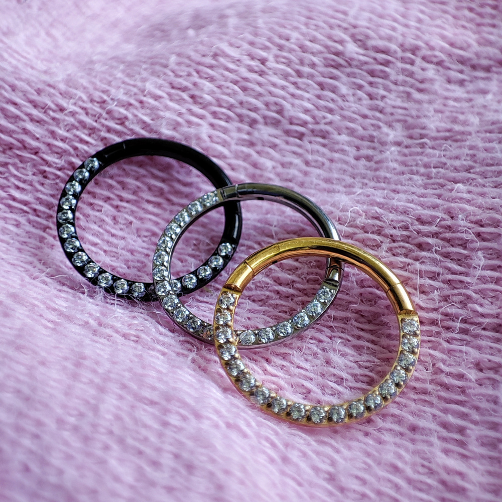 Titanium CLICKER ring with white zircons - TK-013