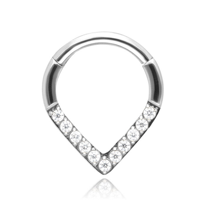 Titanium piercing clicker with white zircons - silver - TK-057