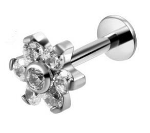 Titanium labret - flower with white zircons - TGW-001