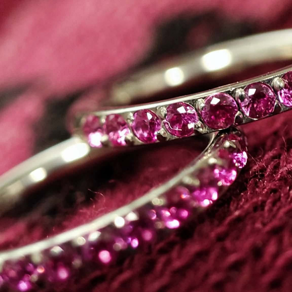 Titanium clicker ring with pink cubic zirconia - silver - TK-023