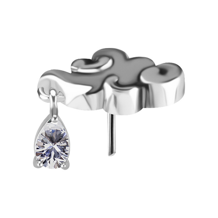 Nakrętka push in - chmura z białą cyrkonią  - CoCr NF - srebrny - PI-009