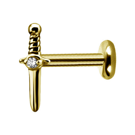 Labret gold dagger with white premium Zirconia - LGW-027