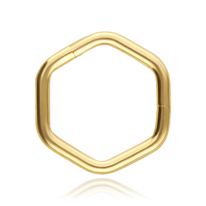 Titanium piercing ring clicker hexagon - gold - TK-068