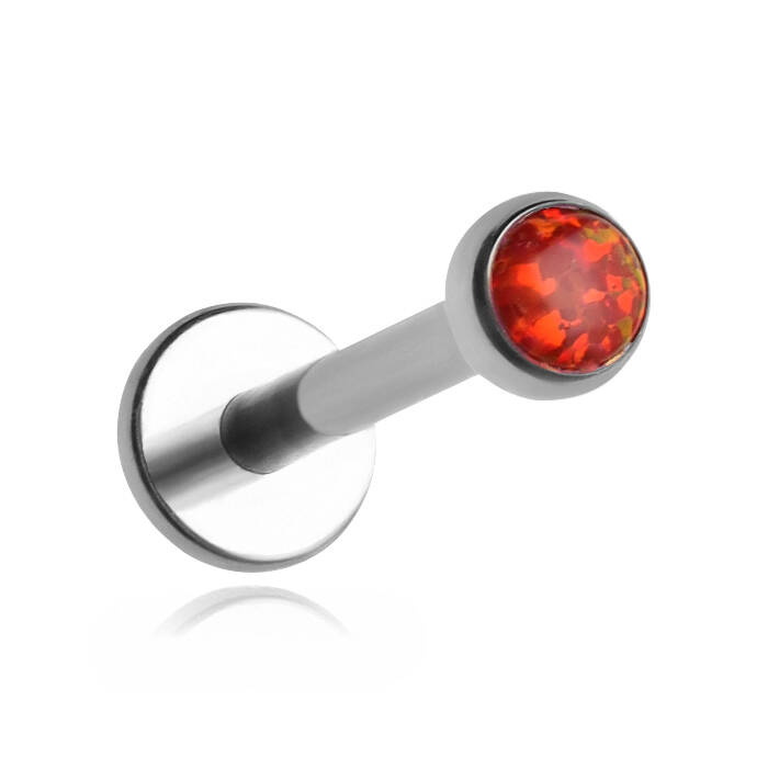 Titanium labret with red opal OP45 - silver