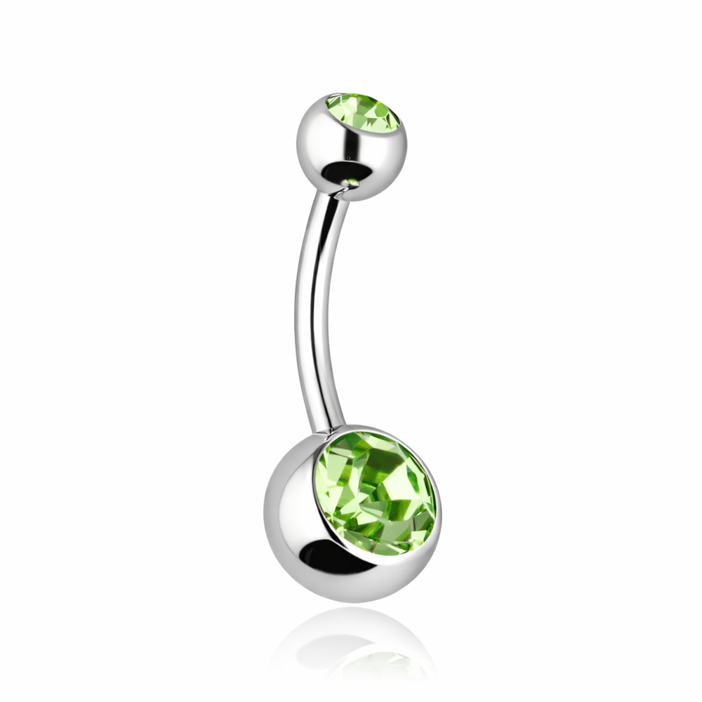 Titanium belly button ring with green crystals - TPP-005