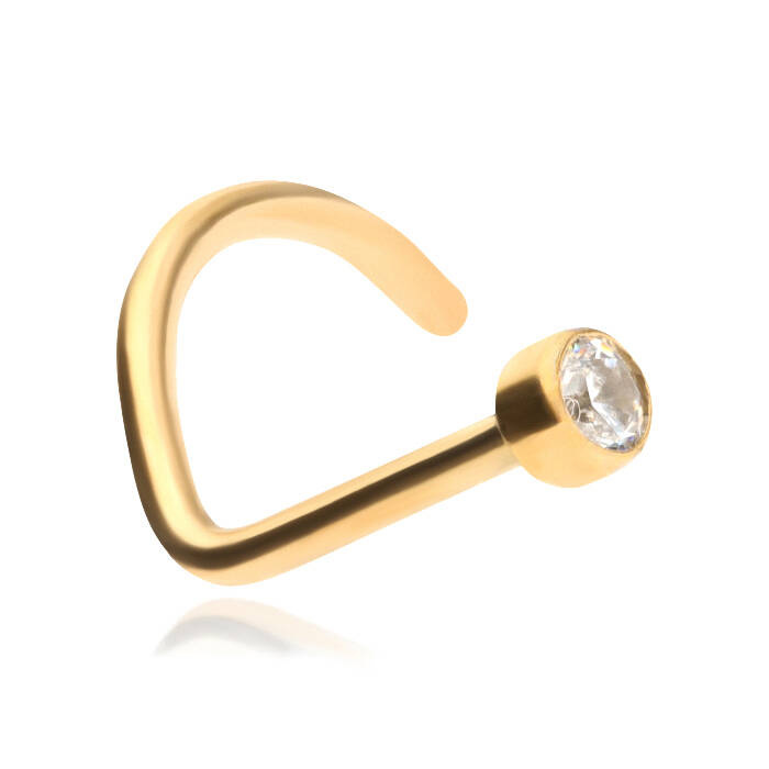 Titanium nose stud - gold with white zirconia - TN-004