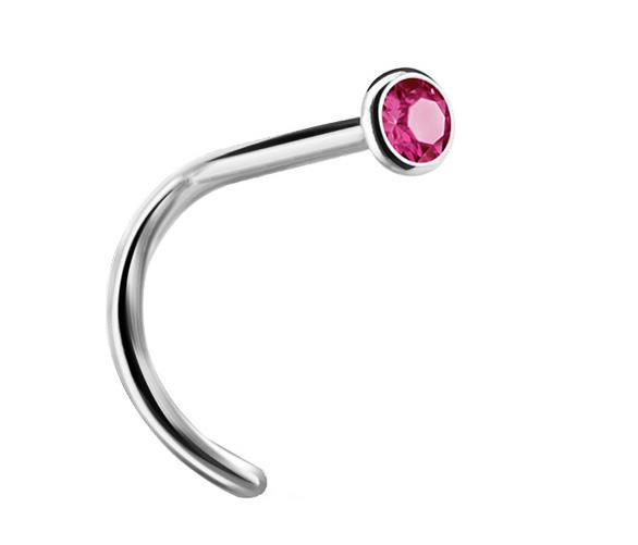 Titanium nose screw with a pink cubic zirconia - TN-011