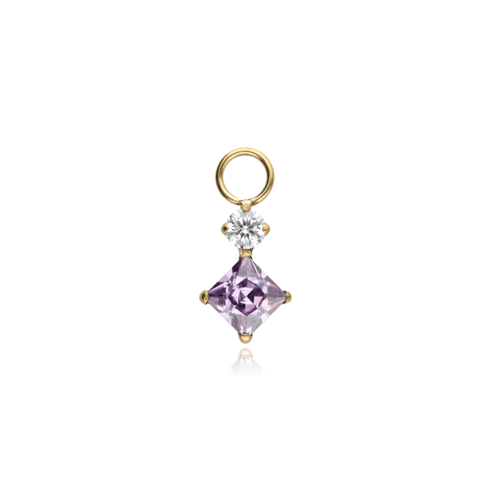 Titanium charm with white and purple cubic zirconia - gold - D-101