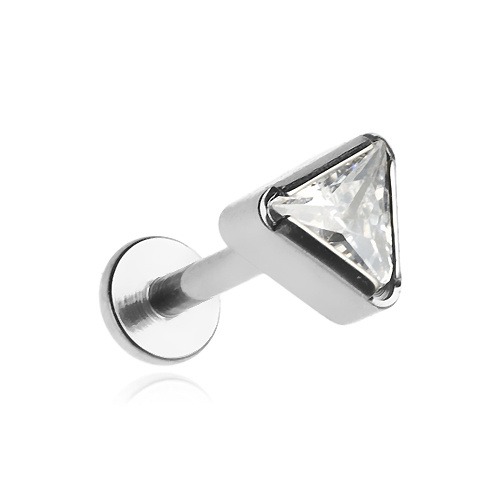 Titanium labret triangle earring with white zirconia - TGW-124