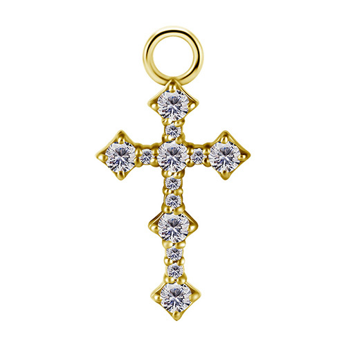 Charms - CoCr NF - gold cross - PREMIUM ZIRCONIA - D-035