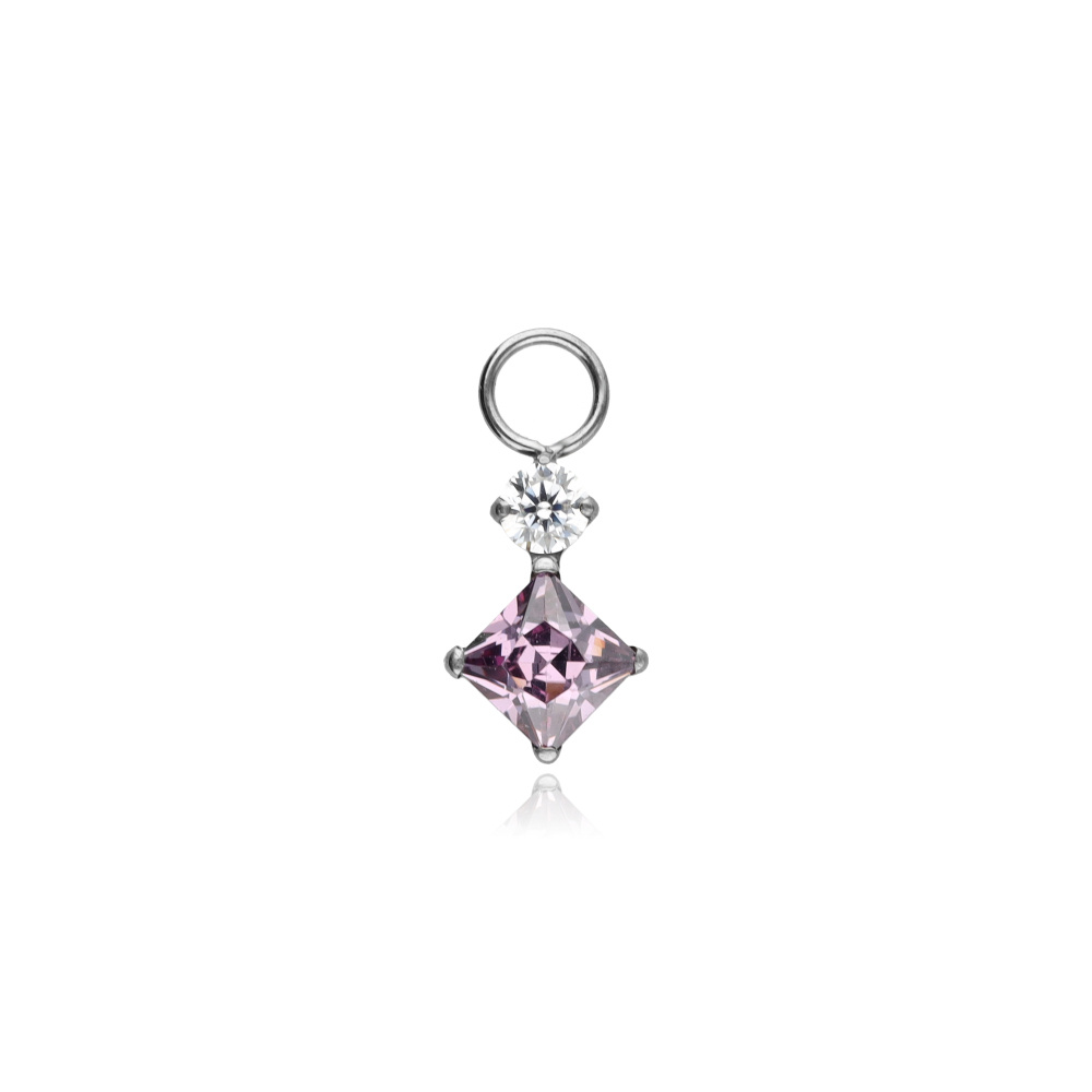 Titanium charm with white and purple cubic zirconia - silver - D-101