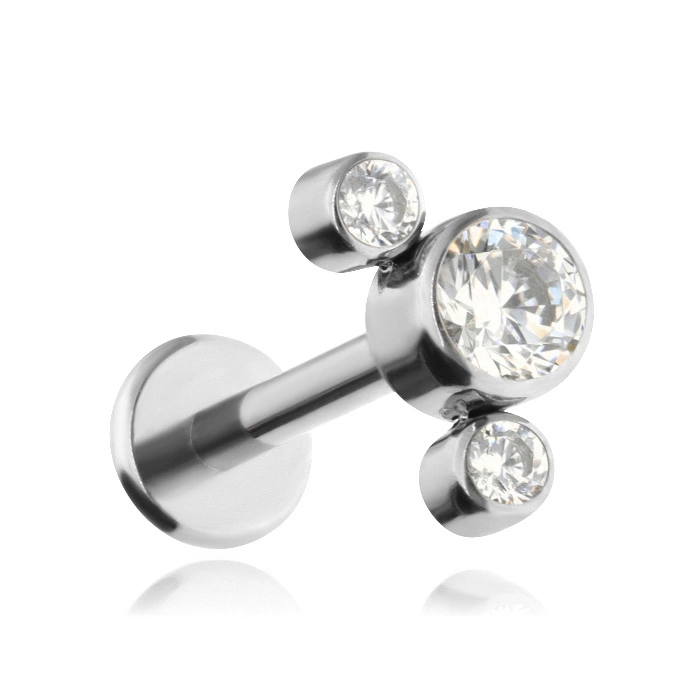 Titanium labret with white zircons - silver