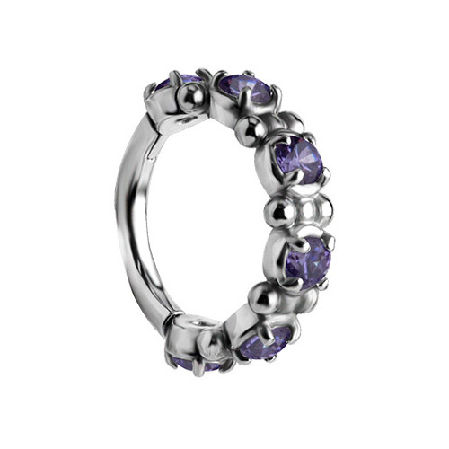 Earring clicker silver with purple Premium Zirconia - CoCr NF - K-062