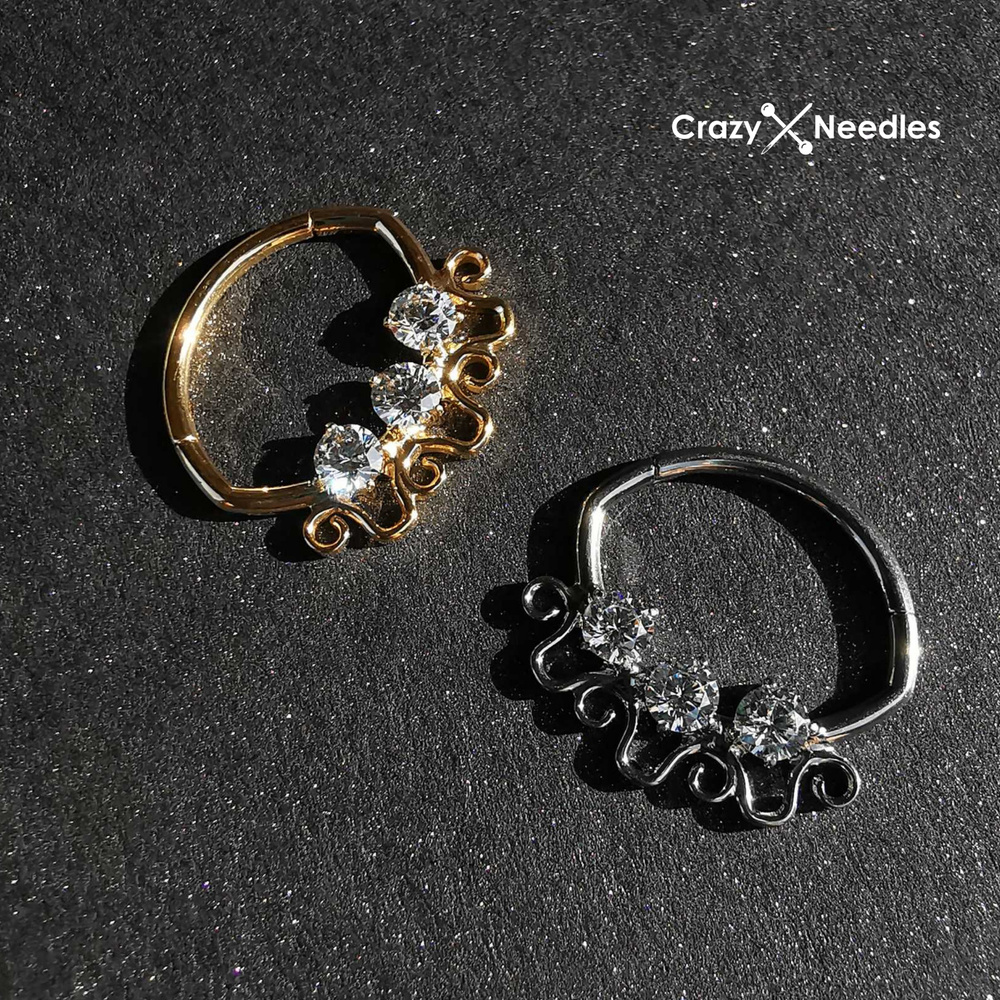 Titanium piercing clicker with white zircons - gold - TK-094