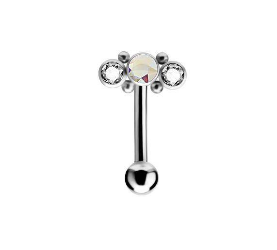 Titanium curved barbell - Premium Zirconia - silver and colored zirconia - TB-006