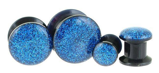 acrylic plug - blue glitter - PT-009