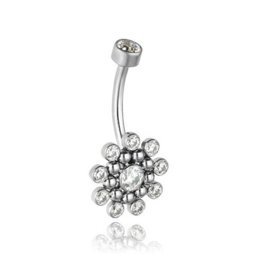 Titanium Belly button ring - Premium Zirconia white - TPP-007