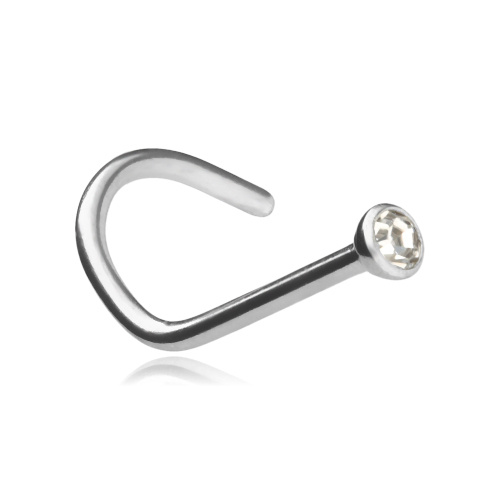 Nasal earring with white zirconia - silver - NS-010