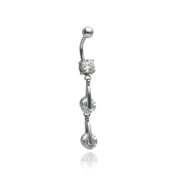 Navel earring with white zircons - silver - KP-030