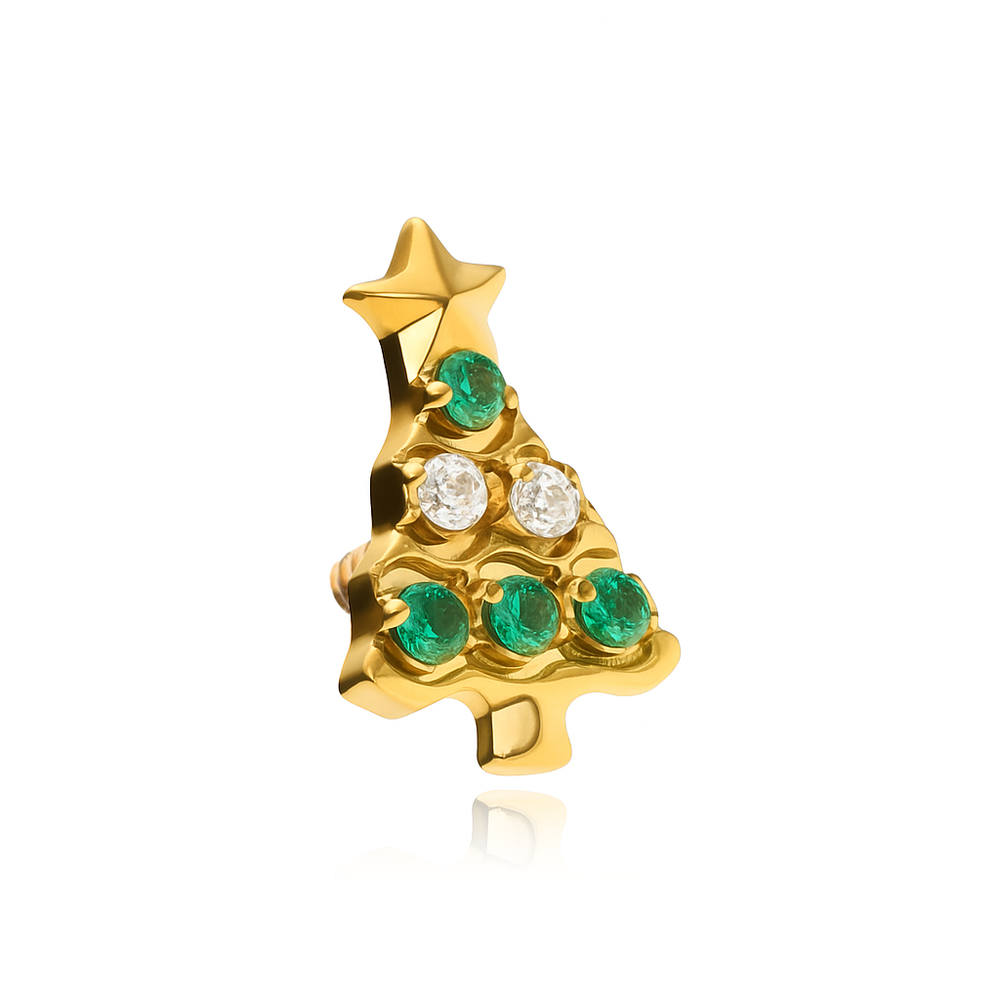 Titanium attachment christmas tree with white and green zircons - gold - TNA-212