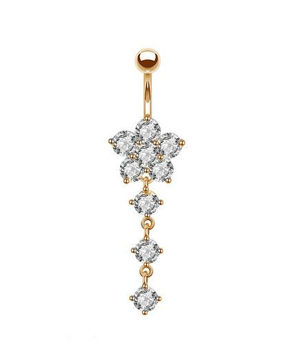 Belly button ring flower earring with zircons rose gold - KP-037