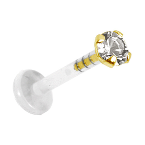 Kolczyk labret złoto 18K z białą Premium Cyrkonią - GD18K-006