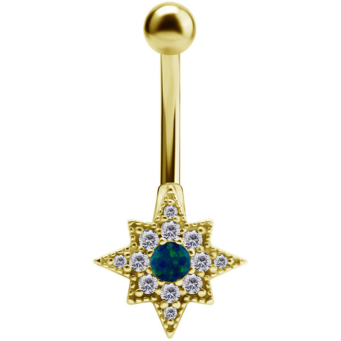 Gold Belly button ring with green opal - KP-026