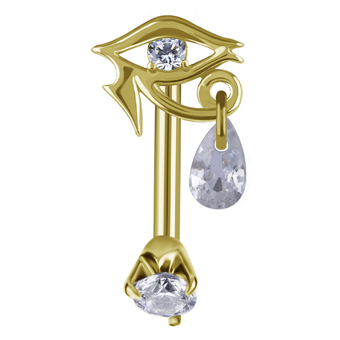 Belly button ring Eye with white cubic zirconia - gold - KP-011