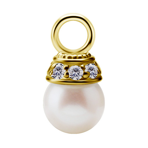 Charms - CoCr NF - gold with freshwater pearl - PREMIUM ZIRCONIA - D-045