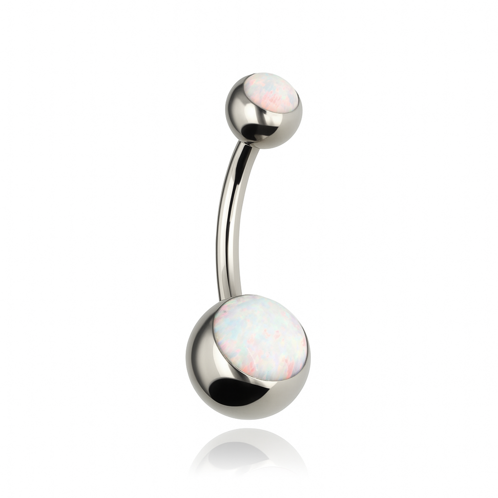 Titanium Belly button ring with pink opal - TPP-037