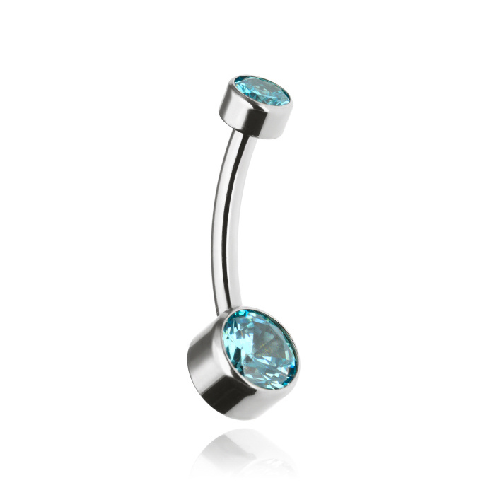 Titanium belly button with blue zirconias - TPP-038