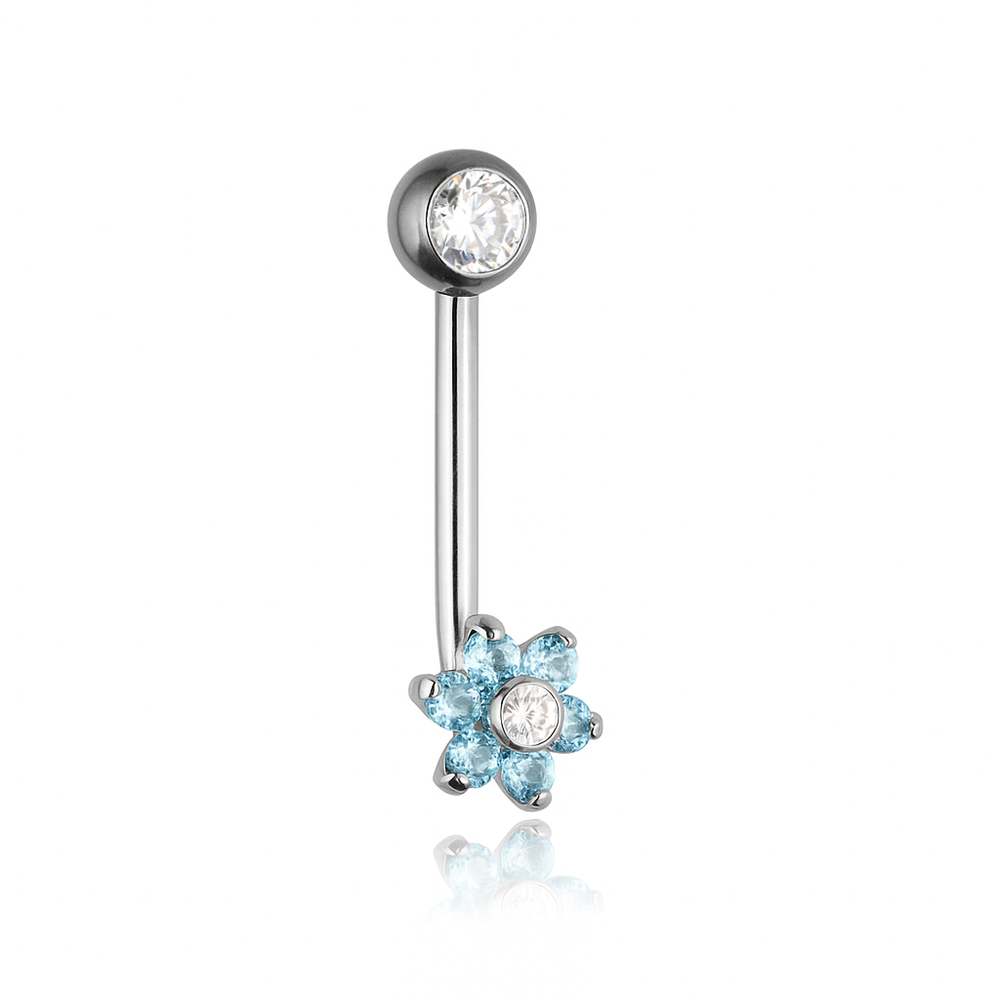 CHRISTINA L flower intimate titanium earring with blue and white zircons - TI-002