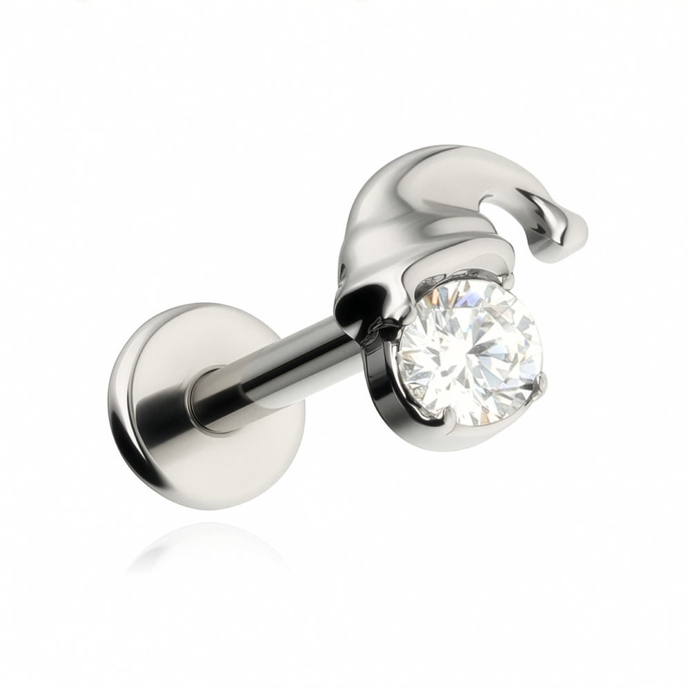 Titanium labret santa Claus with white zirconia - silver