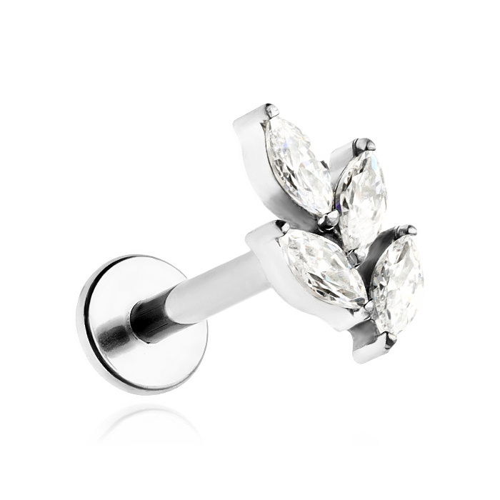 Titanium labret earring with white zirconia - silver - TGW-141