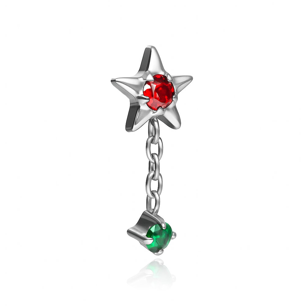 Titanium attachment star with red and green zirconia - silver - TNA-216