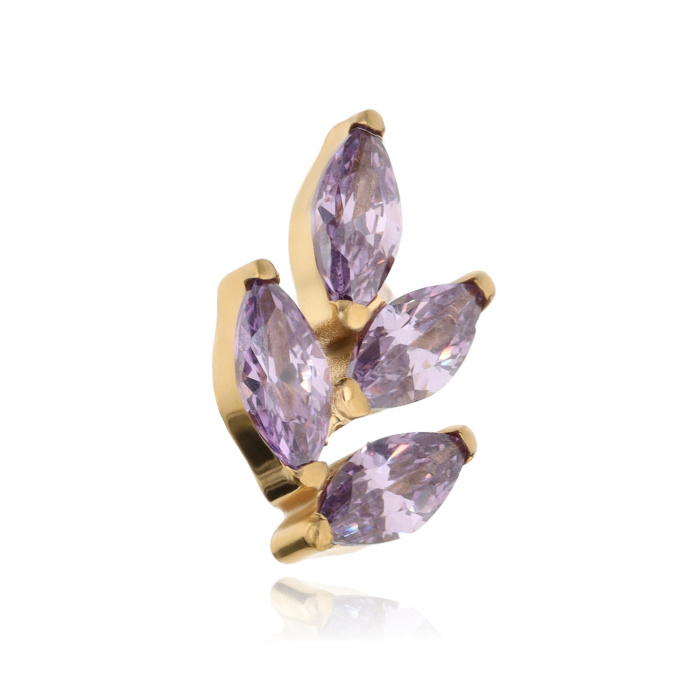 Titanium attachment leaves with purple zircons - gold - TNA-091