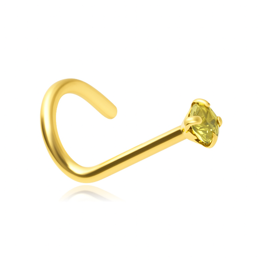 Nose screw with green zirconia - gold - NS-006