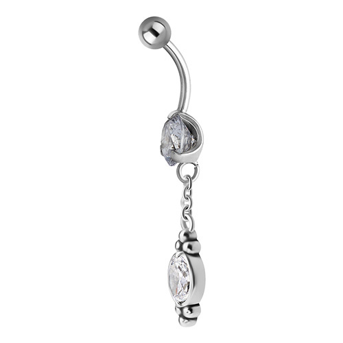 Belly button ring with white cubic zirconia - silver - KP-055