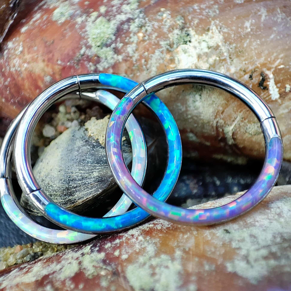 Titanium CLICKER ornamental   with opal - OP 05 - TK-029