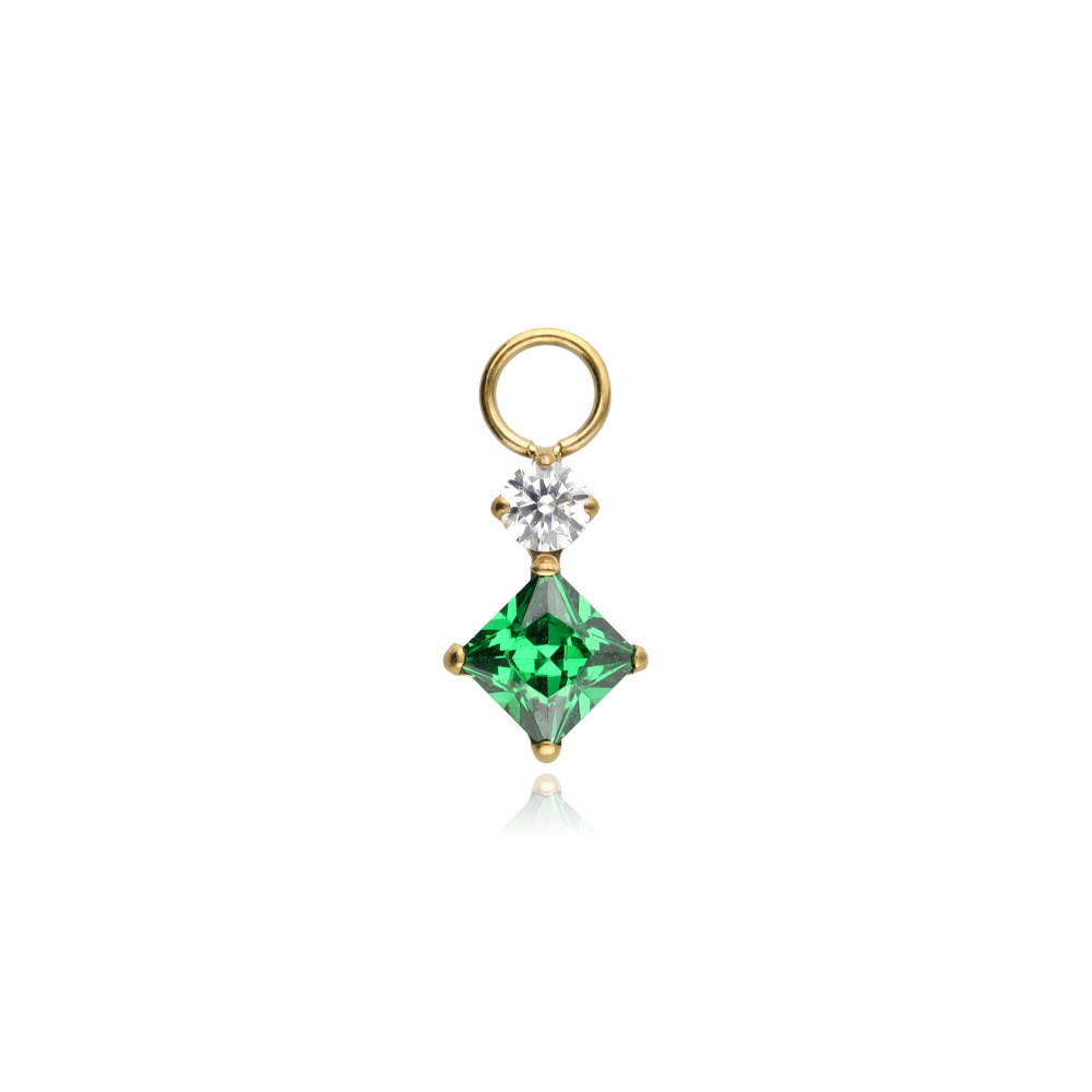 Titanium charm with white and green cubic zirconia - gold - D-101