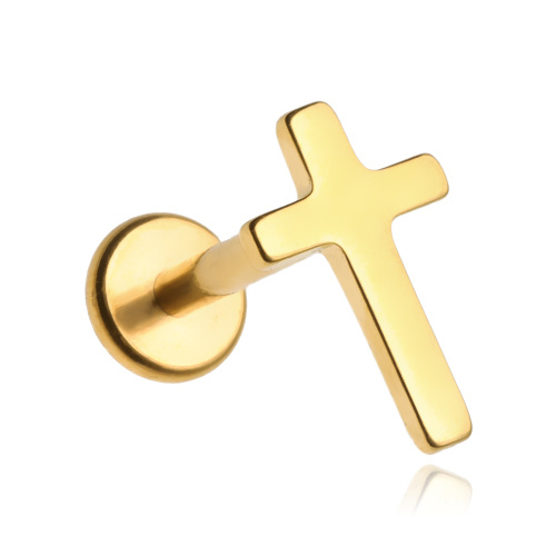 Titanium labret cross earring - gold - TGW-023