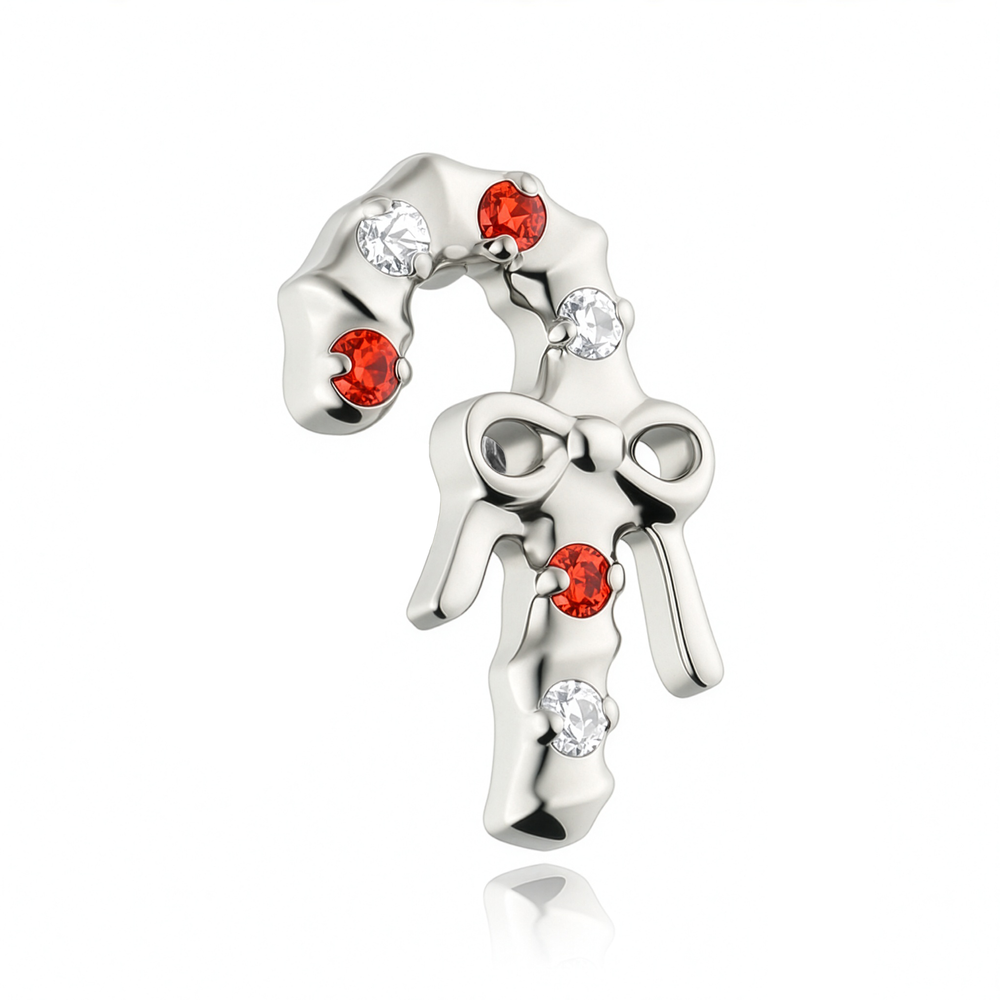 Titanium attachment christmas stick with zircons - silver - TNA-222