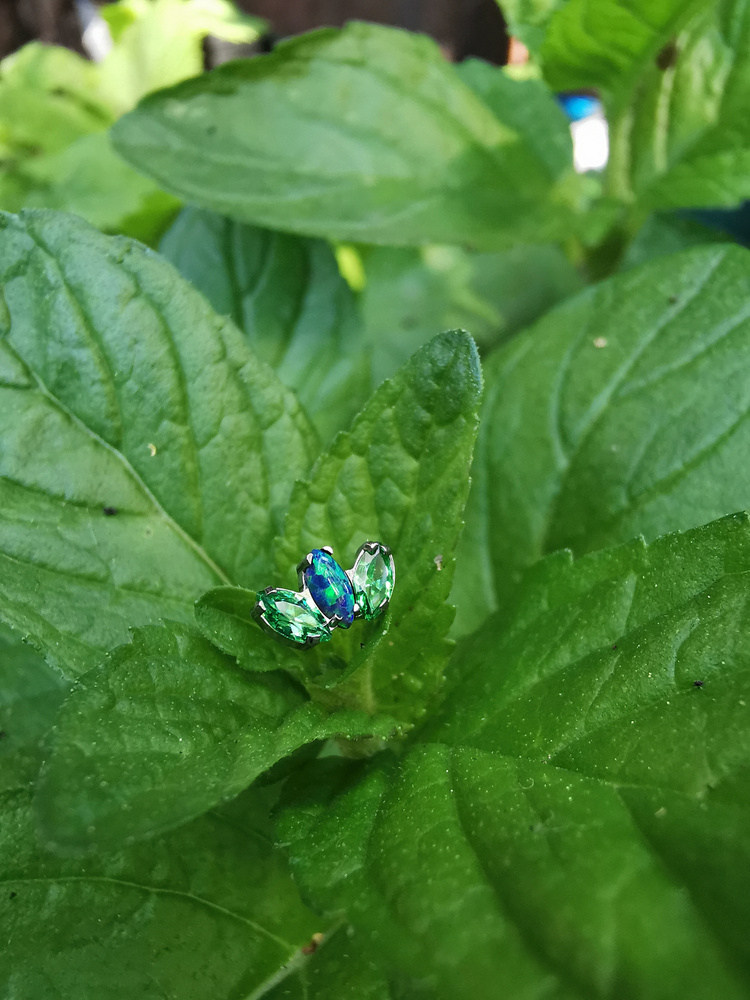 Titanium attachment with green zircons and opal sterling silver- TNA-111