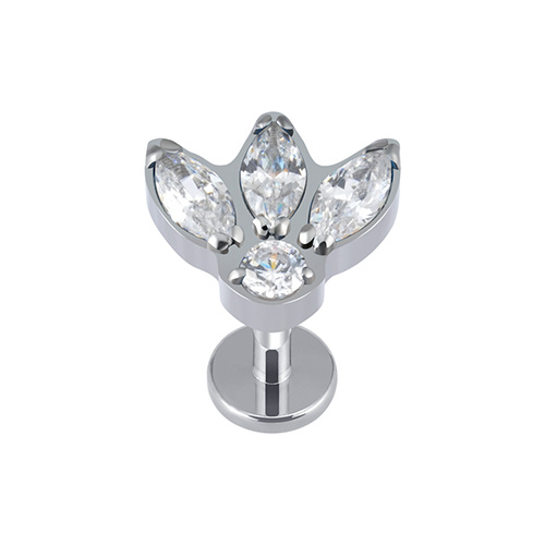 Titanium silver labret earring with white zircons - TGW-050