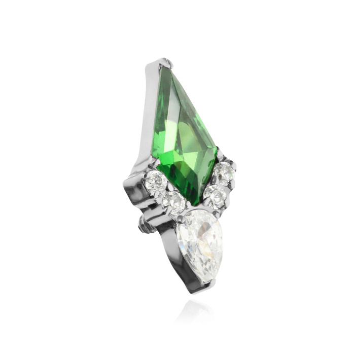 Titanium attachment with green and white cubic zirconia - sterling silver - TNA-010