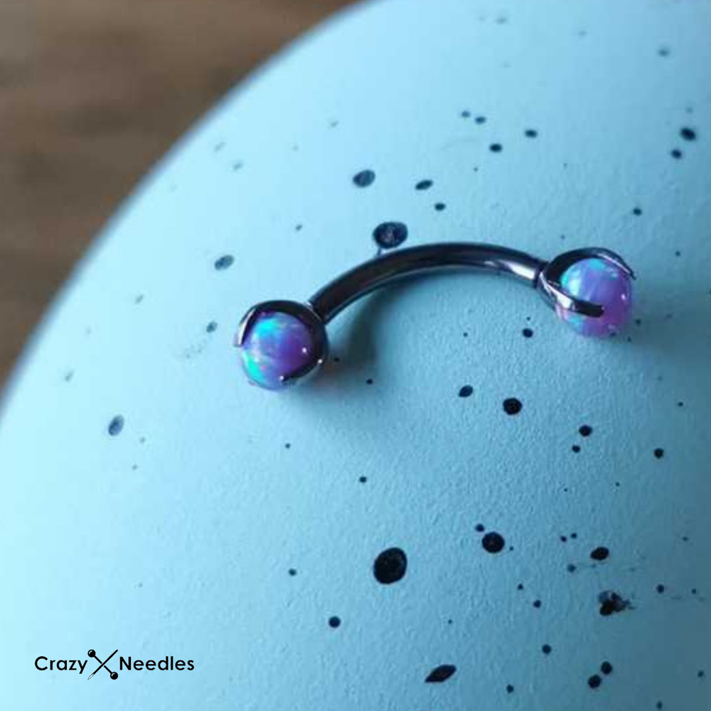 Titanium banana with purple opal - silver - TB-011