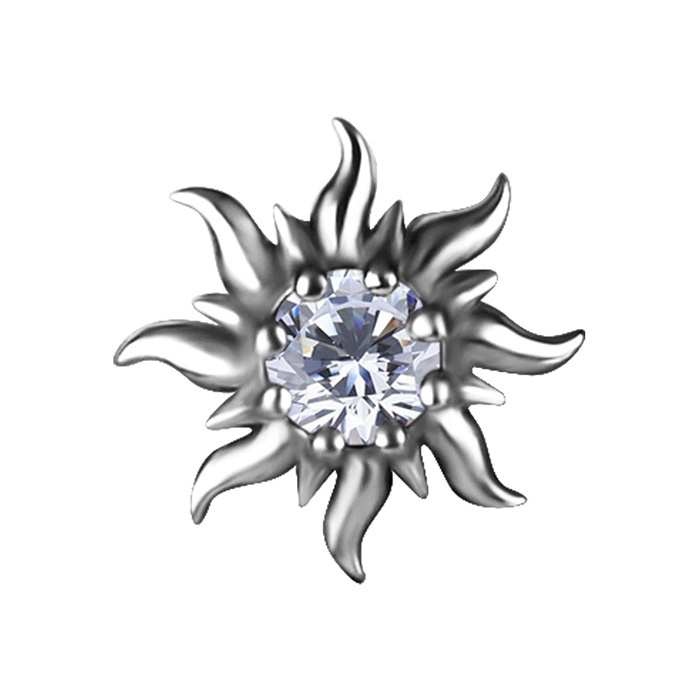 Attachment push in - sun with white zirconia - silver - PI-063