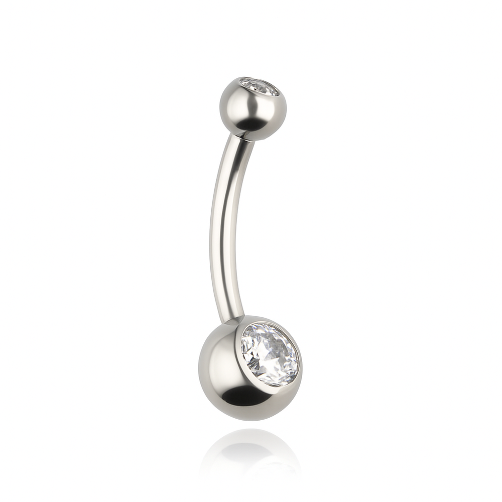 Titanium belly button ring - white zirconia - female thread - TPP-039