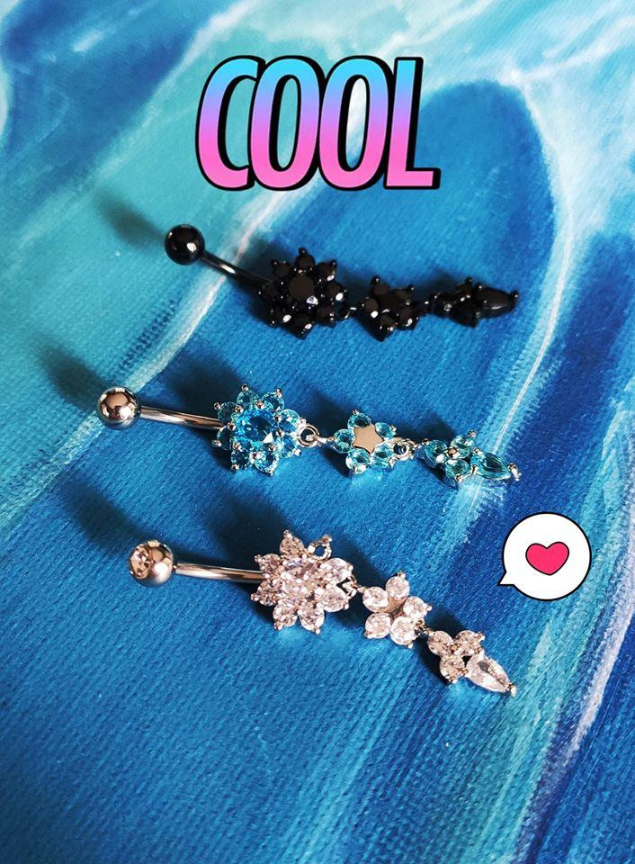 Long Belly button ring black - KP-054